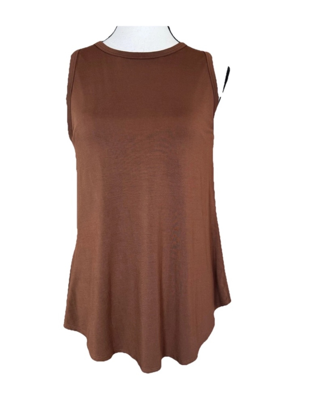 SheBird Flawless Flyback Tank Top Size 4 Brown Built In Bra Mesh Back Scoop Neck - Picture 2 of 8